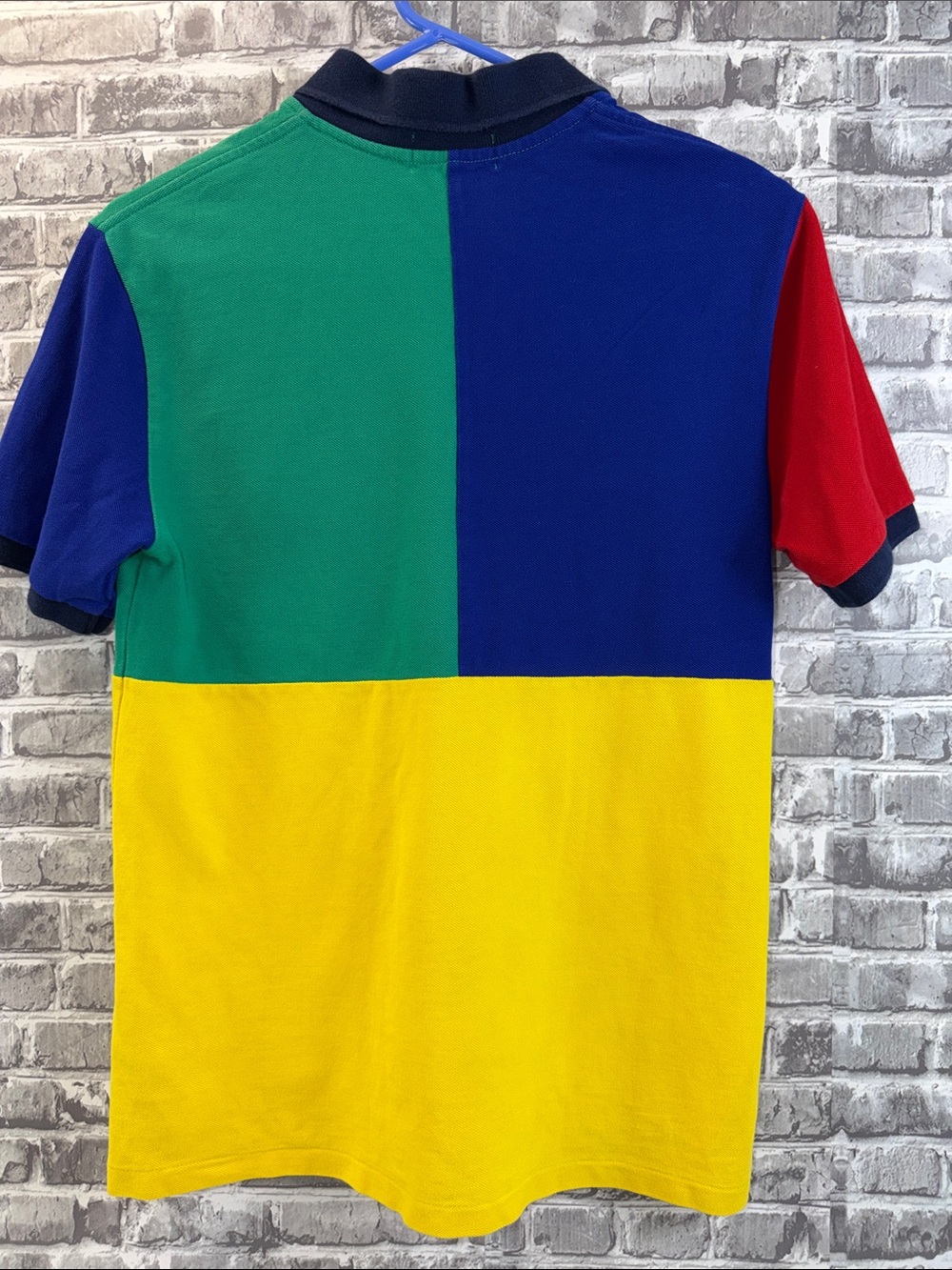 Polo by Ralph Lauren Colorblock Polo — Blue/Green/Yellow/Red with Navy Collar - Picture 5 of 7
